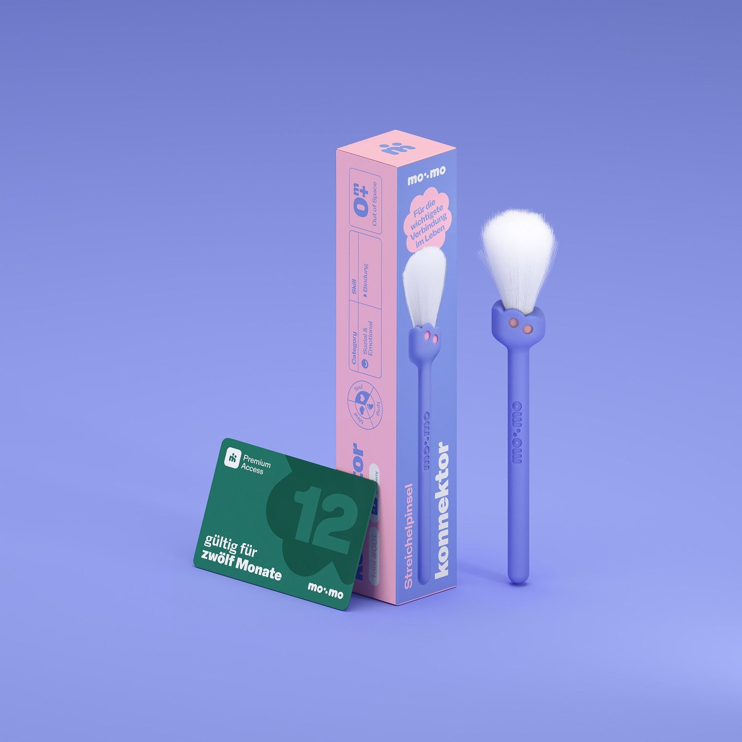 Blueberry | konnektor Streichelpinsel mit Verpackung und 12-Monats-Karte